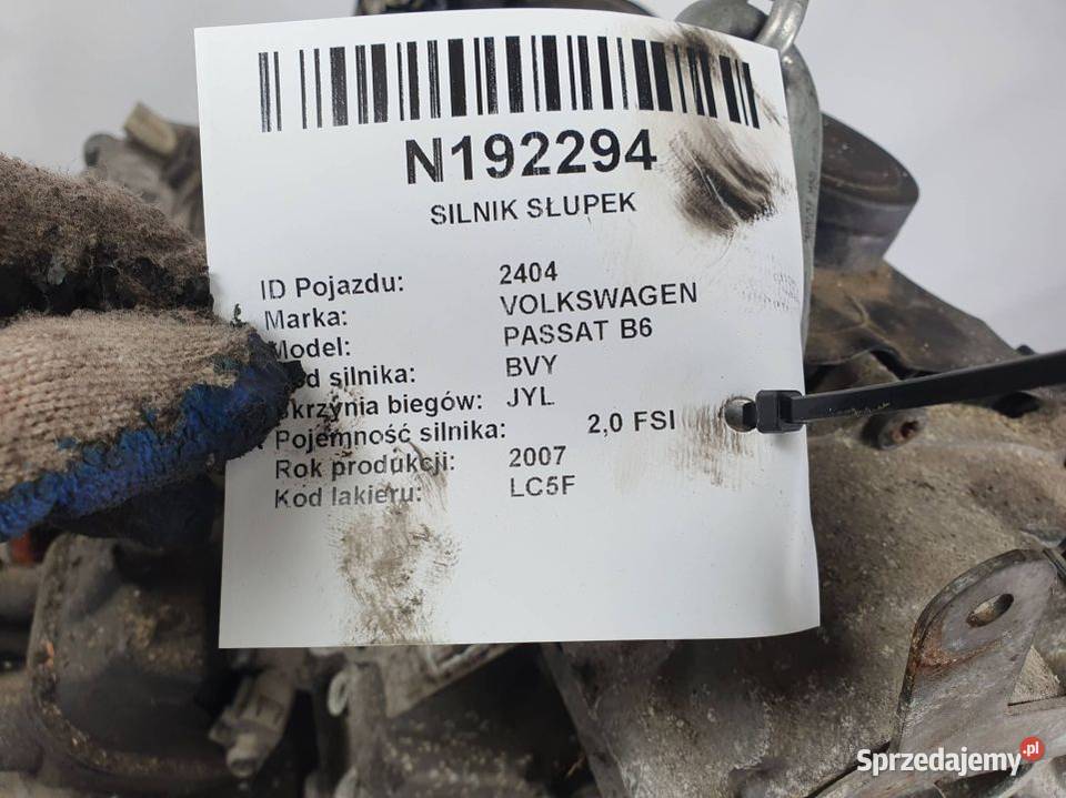 SILNIK SŁUPEK VOLKSWAGEN PASSAT B6 BVY 20 FSI Lipno