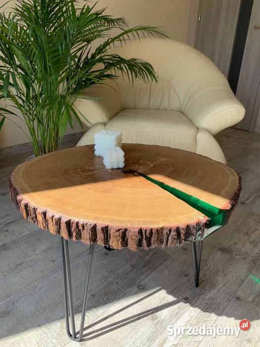 Stolik kawowy z żywica epoksydową dąb dolnośląskie Wrocław sprzedam