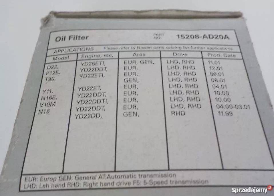 FILTR OLEJU NISSAN NAVARA PATH PRIMERA YD22 YD25 Nowy Tomyśl sprzedam