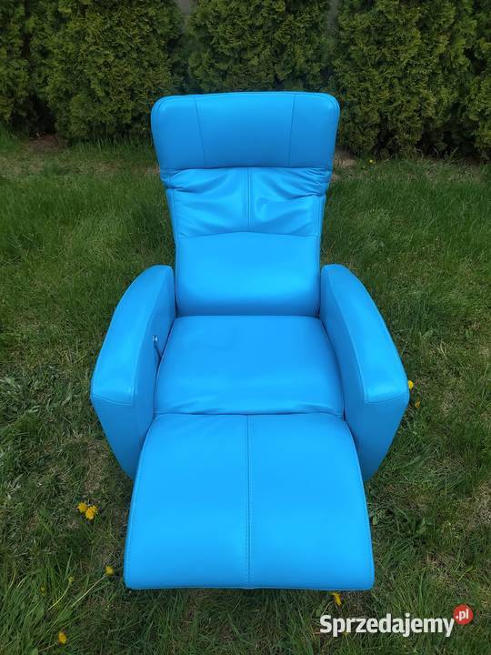 Fotel skóra naturalna obrotowy rozkładany relax