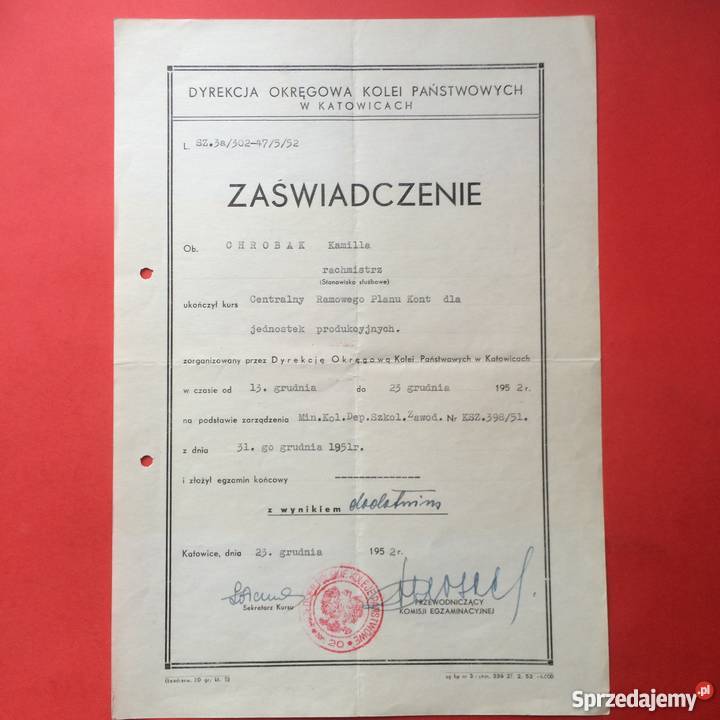 790 Katowice Zaświadczenie Ukończenia Kursu Antykwariat Szczecin