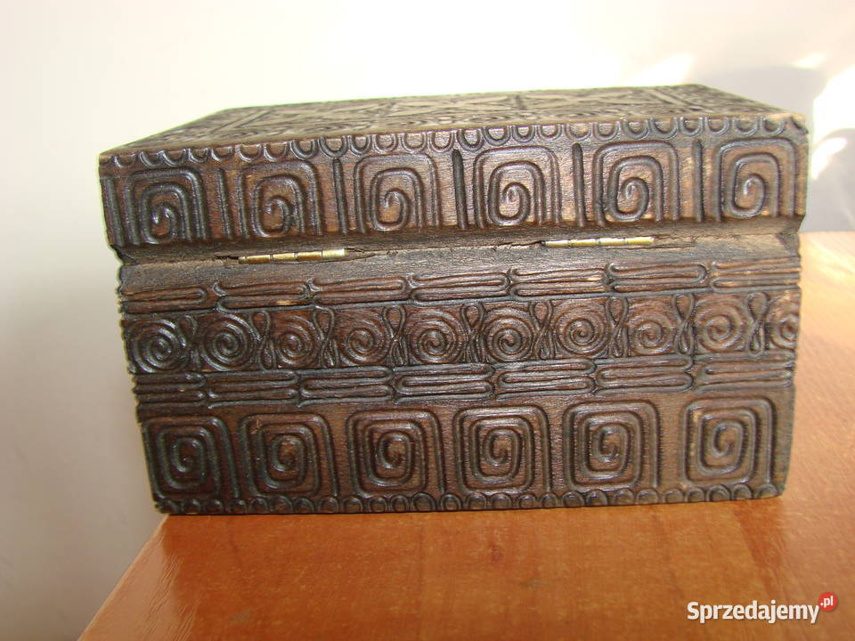 drewniane pudełko na karty PRL Pruszcz Gdański