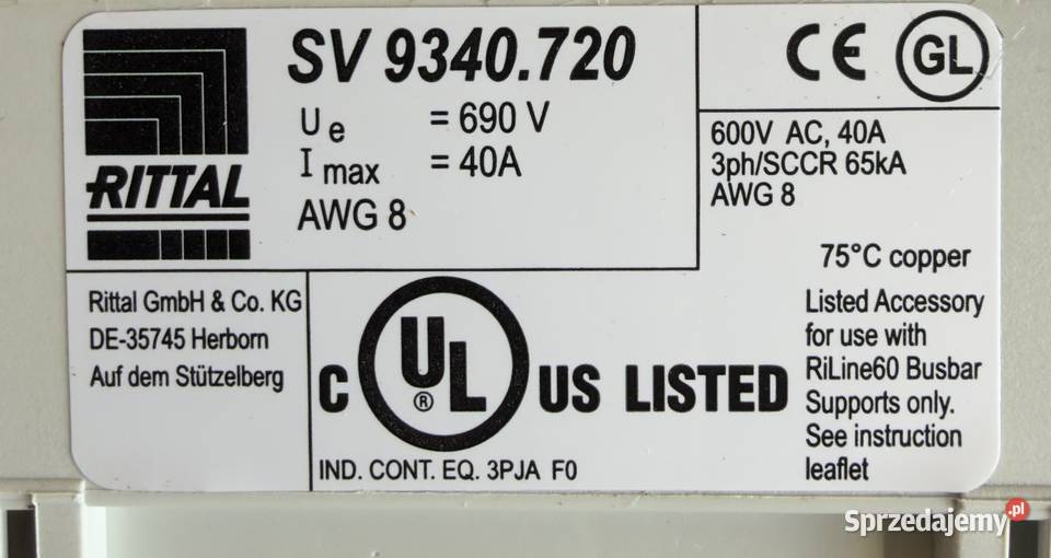 Rittal SV 9340720 Adapter RiLine60 690V 40A Szczecin sprzedam