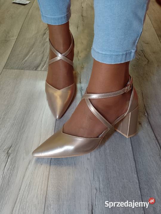 3940 Leather Złote zmysłowe czółenka wieczorowe Kraków