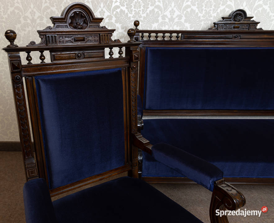 Neorenesansowy salonik sofa dwa fotele komplet wielkopolskie Swarzędz sprzedam