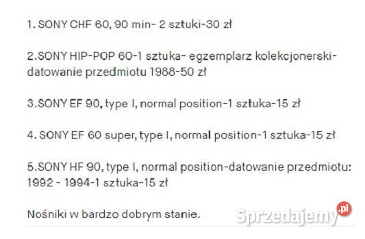 kasety magnetofonowe SONY chf60 ef90 ef60 hip Kielce