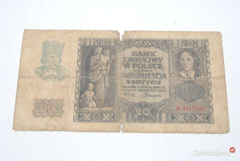 Stary banknot 20 złotych 1940 antyk unikat Cieszyn