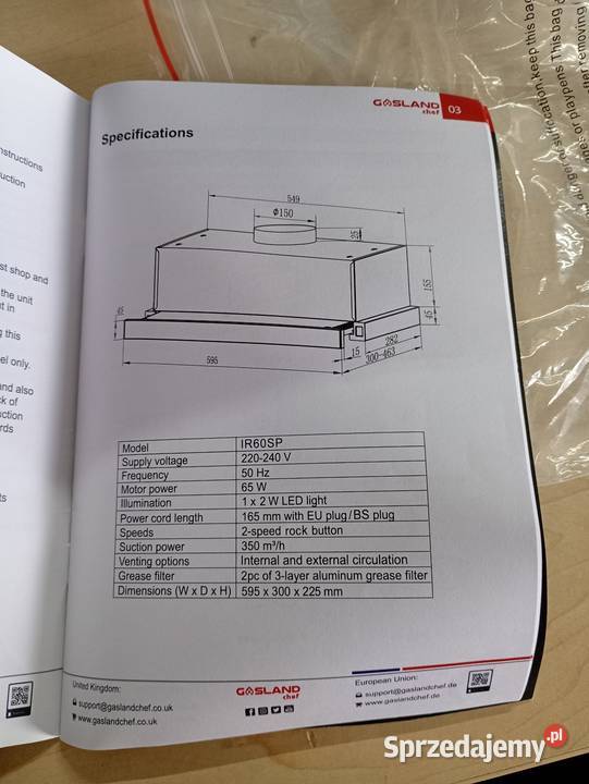 Okap Kuchenny Gasland Chef IR60SP Nowy