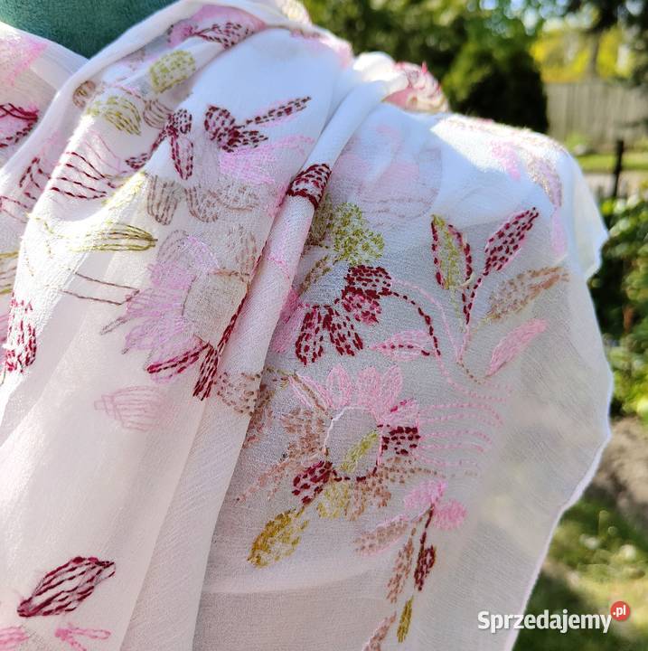 Duża chusta szal dupatta kolorowy haft szyfon Pozostałe Szczecin