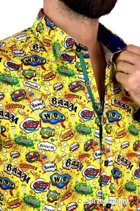 DANIEL BESSI Koszula Męska Fb046 Żółta KOMIKS Ostrów Wielkopolski