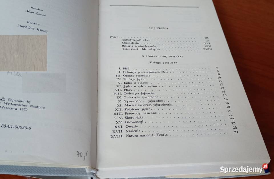 O rodzeniu się zwierząt Arystoteles Biblioteka Gdańsk sprzedam