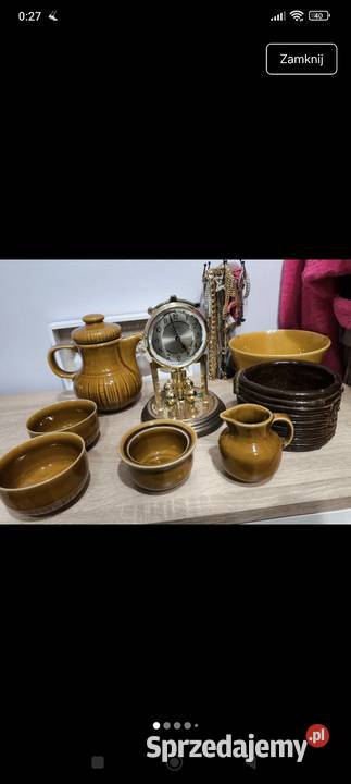 Zestaw naczyń z PRL stary zegar Łódź