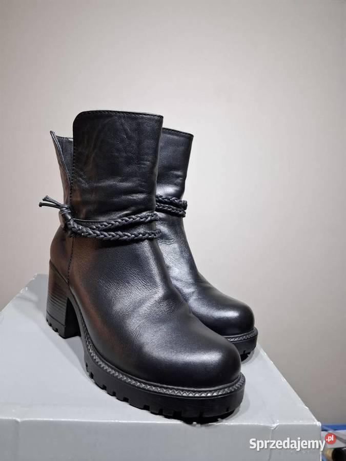 Botki damskie 38 czarne skórzane Kraków sprzedam