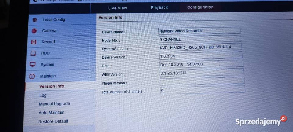 NVR 9CH rejestrator sieciowy IP 9 kanałów ONVIF kujawsko-pomorskie Włocławek