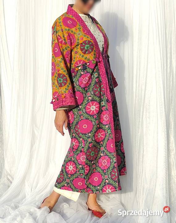 Długa narzutka kimono S 36 kolorowe bawełna folk Szczecin