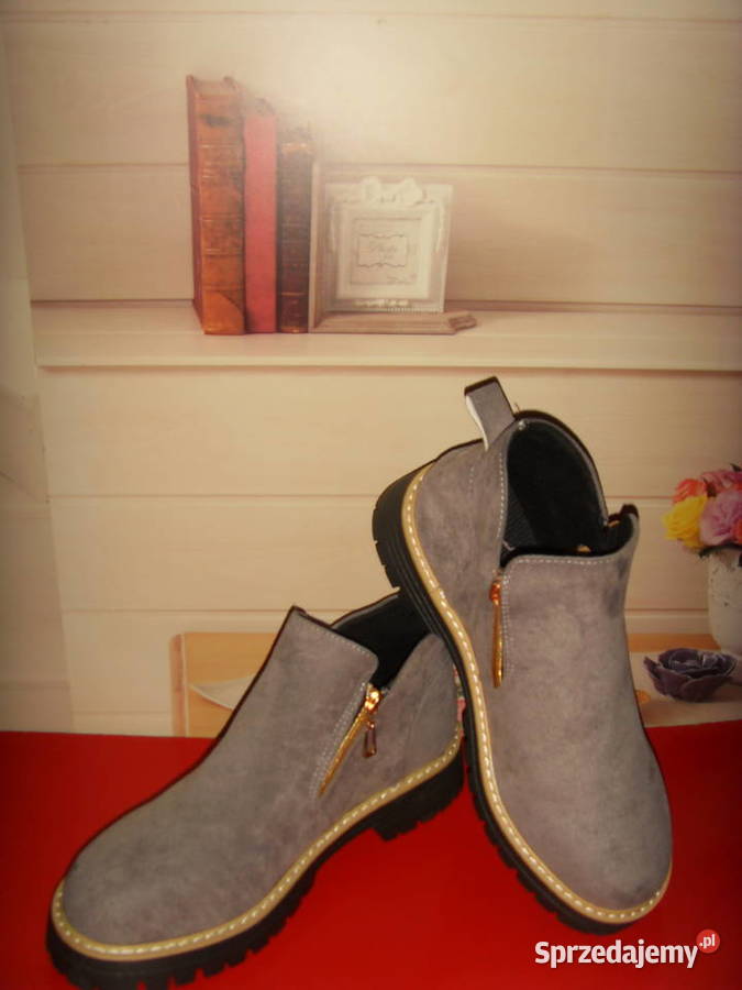 BOTKI DAMSKIE SZARE STYL CASUAL NOWE TANIO Wrocław