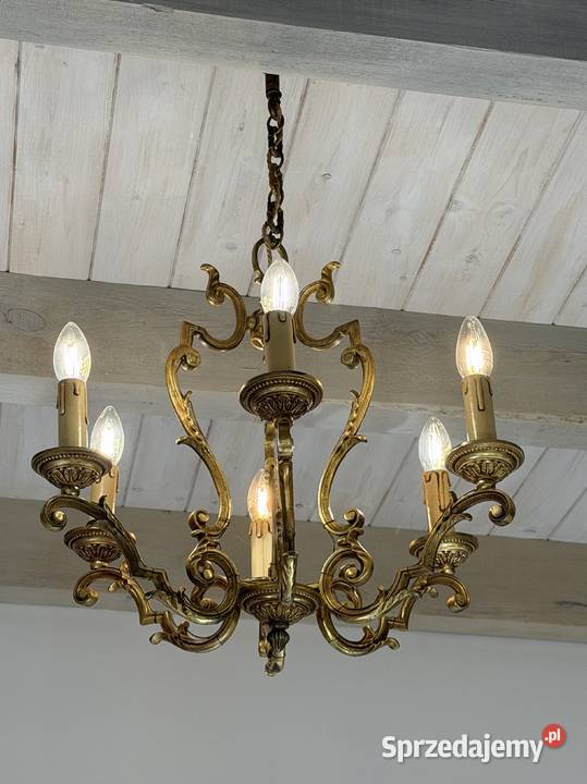 Francuski Żyrandol 51 mosiądz 6ram Antyk Lampa Warszawa