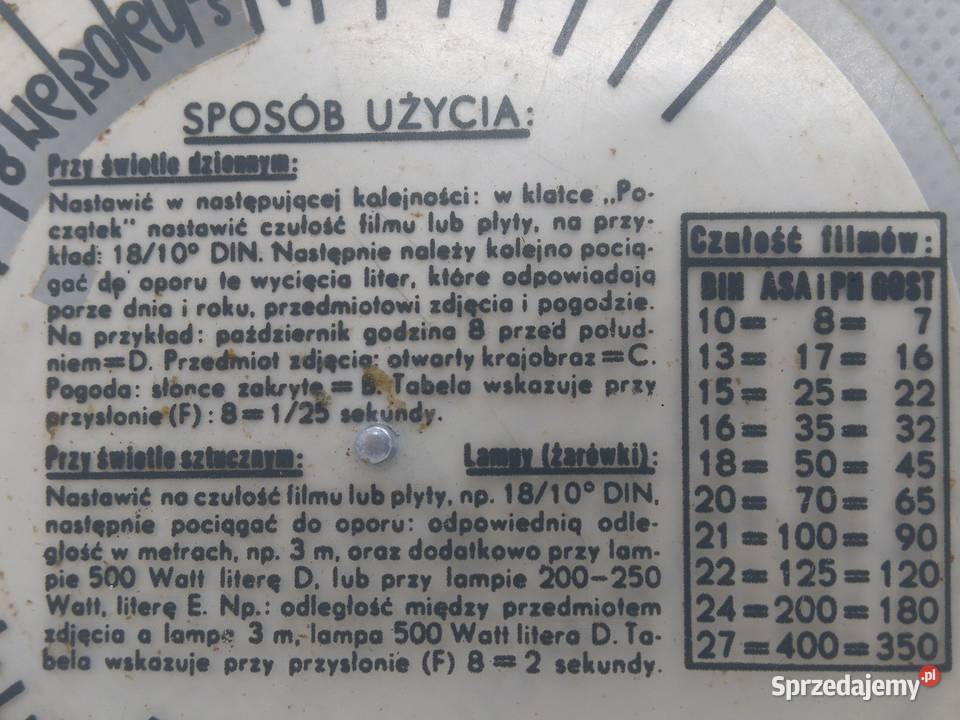 Tabela naświetlań do zdjęć dawne aparaty Warszawa