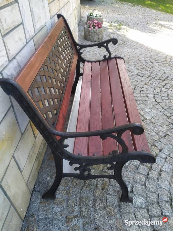 Ławka ogrodowa żeliwna odnowiona naturalna