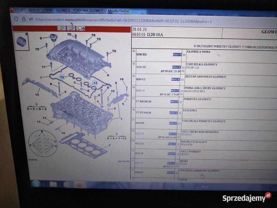 Uszczelka pokrywa zaworów Citroen 16 THP lubelskie Lublin