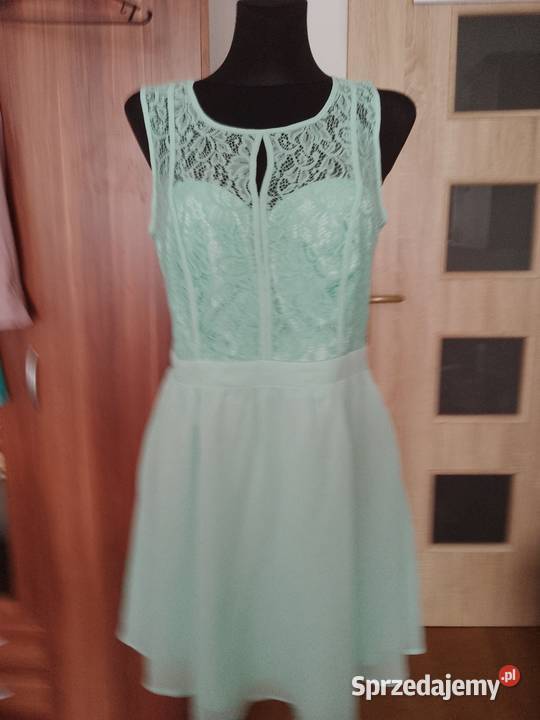 Sukienka koktajlowa miętowa Koronkowa  Chrzanów