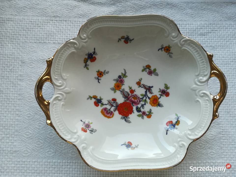 porcelanowa patera bogato zdobiona malatura wielokolorowy Gdańsk