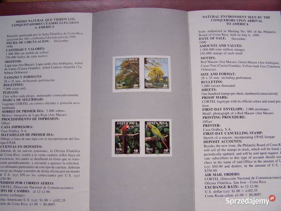 Kostaryka 1990 FDC Ptaki Filatelistyka Tychy