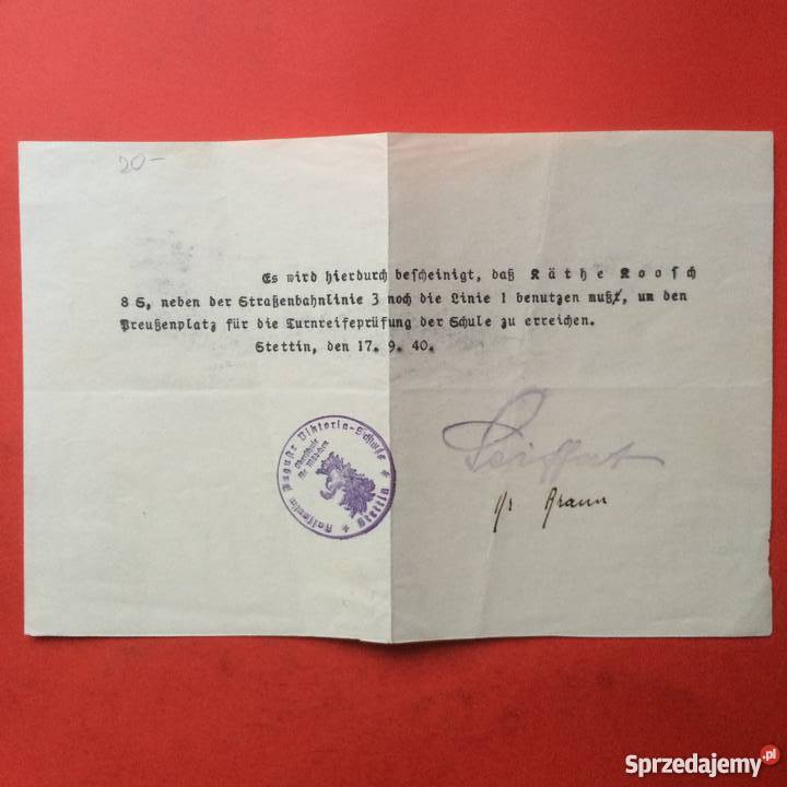 862 Zaświadczenie Szkolne Stettin Szczecin