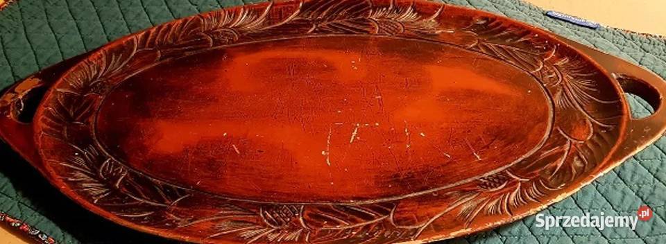 Zabytkowa taca drewniana ręcznie rzeźbiona Warszawa