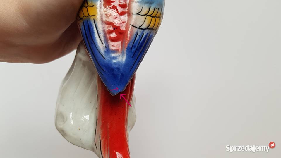 Sygnowana figurka Papuga Steatyt Katowice Dąbrowa Górnicza
