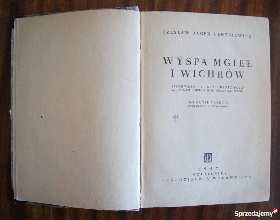 Czesław J Centkiewicz Wyspa mgieł i wichrów 1947 Parczew