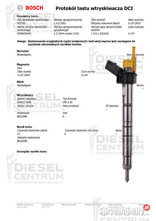 WTRYSKIWACZ BOSCH 0445117048 KOMPLET 4 SZTUK Miszewo