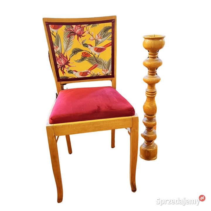 Wielki drewniany toczony świecznik Belgia lata Warszawa