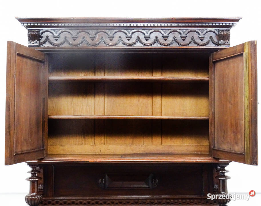 Antyk Wysoki KREDENS drewniany ZDOBIONY Kredens 230cm Kalisz