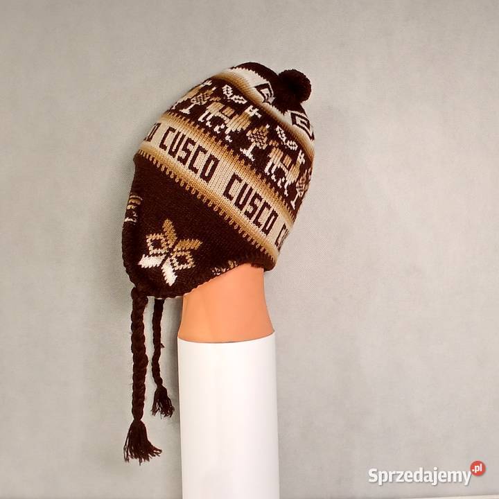 Ciepła Czapka Wełna Alpaki Polar z Peru Handmade