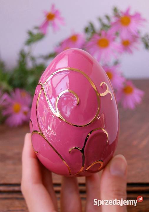 Jajo złocone ceramika Emaux de Longwy Francja Rękodzieło Rękodzieło