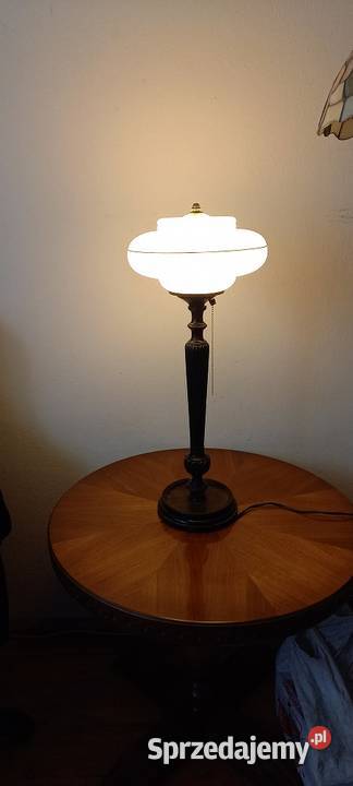Elegancka drewniana lampa gabinetowa z kloszem sprzedam