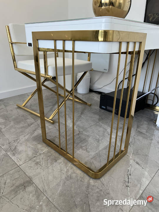 Białe złote biurko ze stali nierdzewnej ACŁ Nowy Sącz