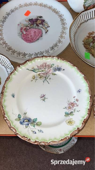 Talerz ręcznie zdobiony Sygn Aina Wedin 1955 Porcelana i szkło Gdańsk