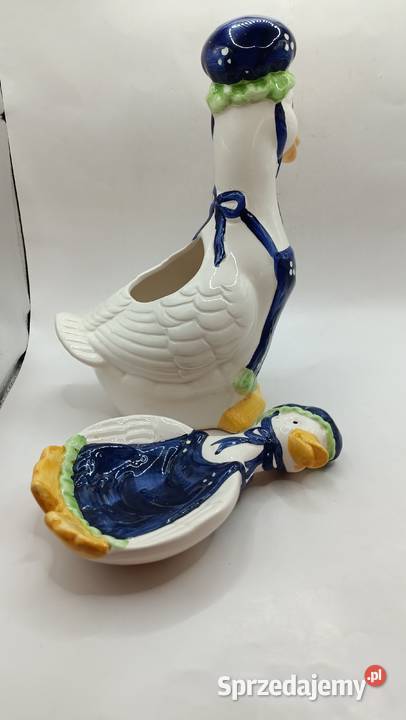 Figurki ceramiczne ptaki kaczki pojemnik i