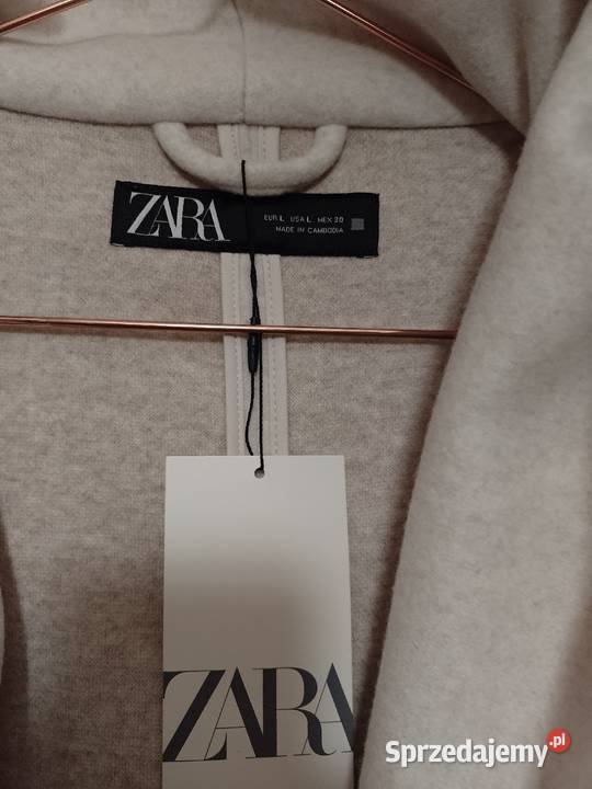 40L ZARA Kremowy płaszcz z kapturem i paskiem z Kraków sprzedam