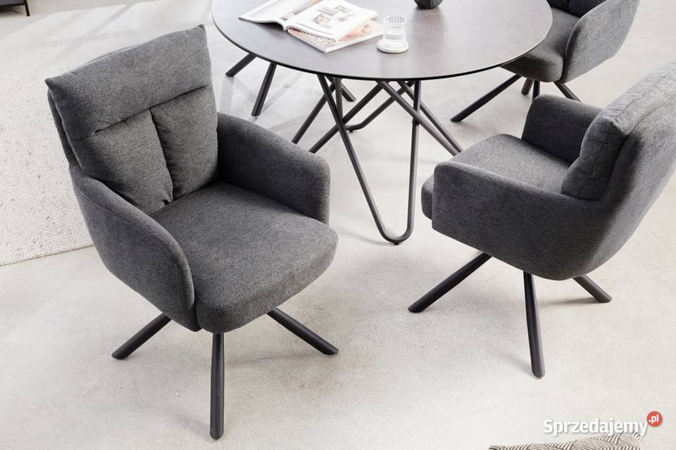 Krzesło obrotowe retro szare z podłokietnikami i wypełnienie