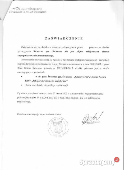 1 ha 10 morza prąd możl podziału Sprzedaż Świerzno
