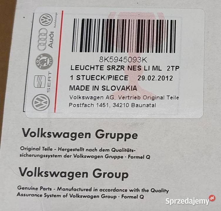 LAMPA TYŁ LEWA W KLAPE AUDI A4 B8 0811 SEDAN osobowe Mielęcin