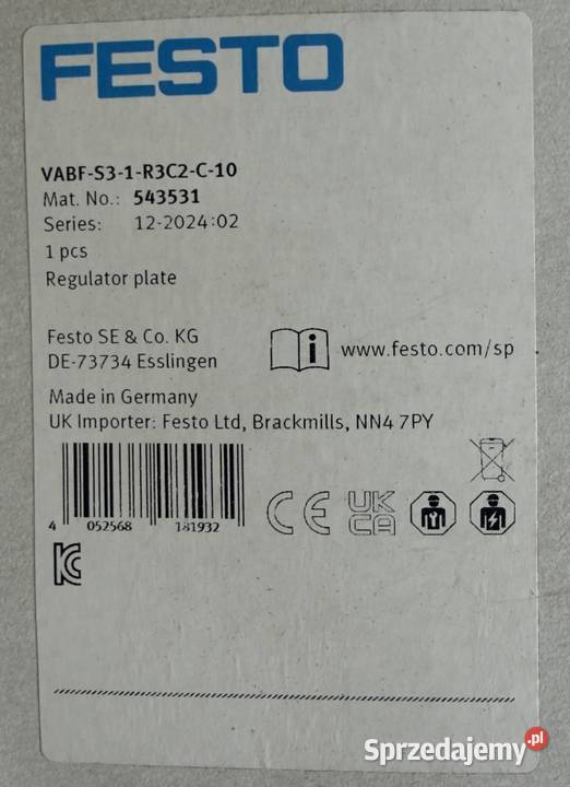 Regulator pneumatyczny FESTO VABFS31R3C2C10 Szczecin