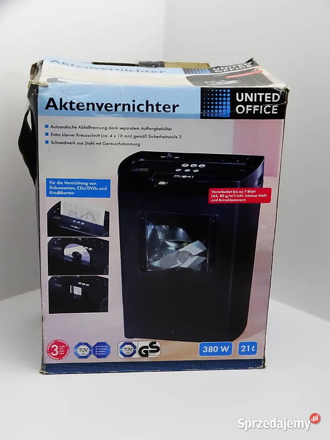 Niszczarka dokumentów UNITED OFFICE UAV 380 A1 Pozostałe lubelskie Biłgoraj sprzedam