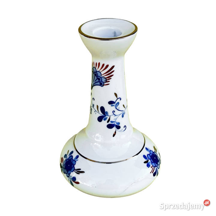 Porcelanowy świecznik kobaltowy Wallendorf 1762 wielokolorowy