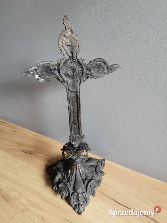 Stary duży Krzyż mosiężny Krucyfiks Pasyjka Katowice