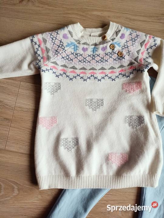 Komplet dziewczęcy sweter tunika leginsy ecru Dla Dziecka Płock
