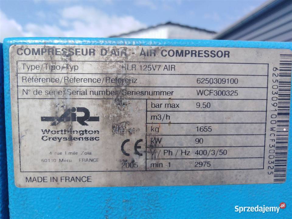Sprężarka WORTHINGTON RLR125 V7 AIR90KW S010565 Biznes i Przemysł Wilków